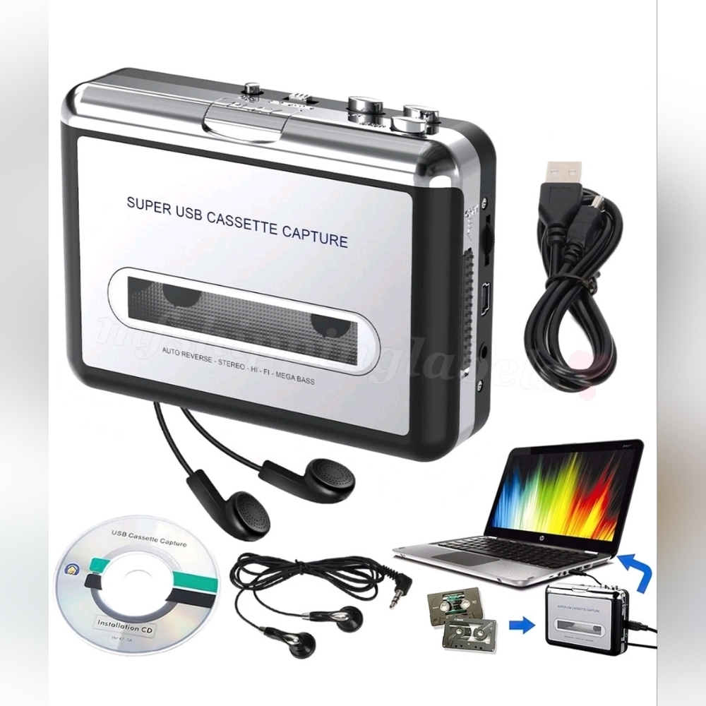 Cassette to MP3 Converter USB Player Retro Tape to Digital Recorder w/ Software